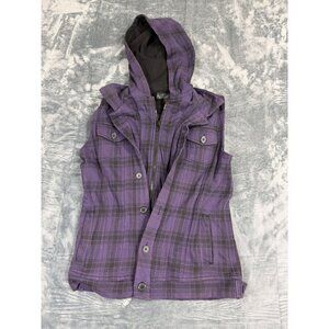 Plaid Purple & Black Hooded Sleeveless Button-Up Vest Size M